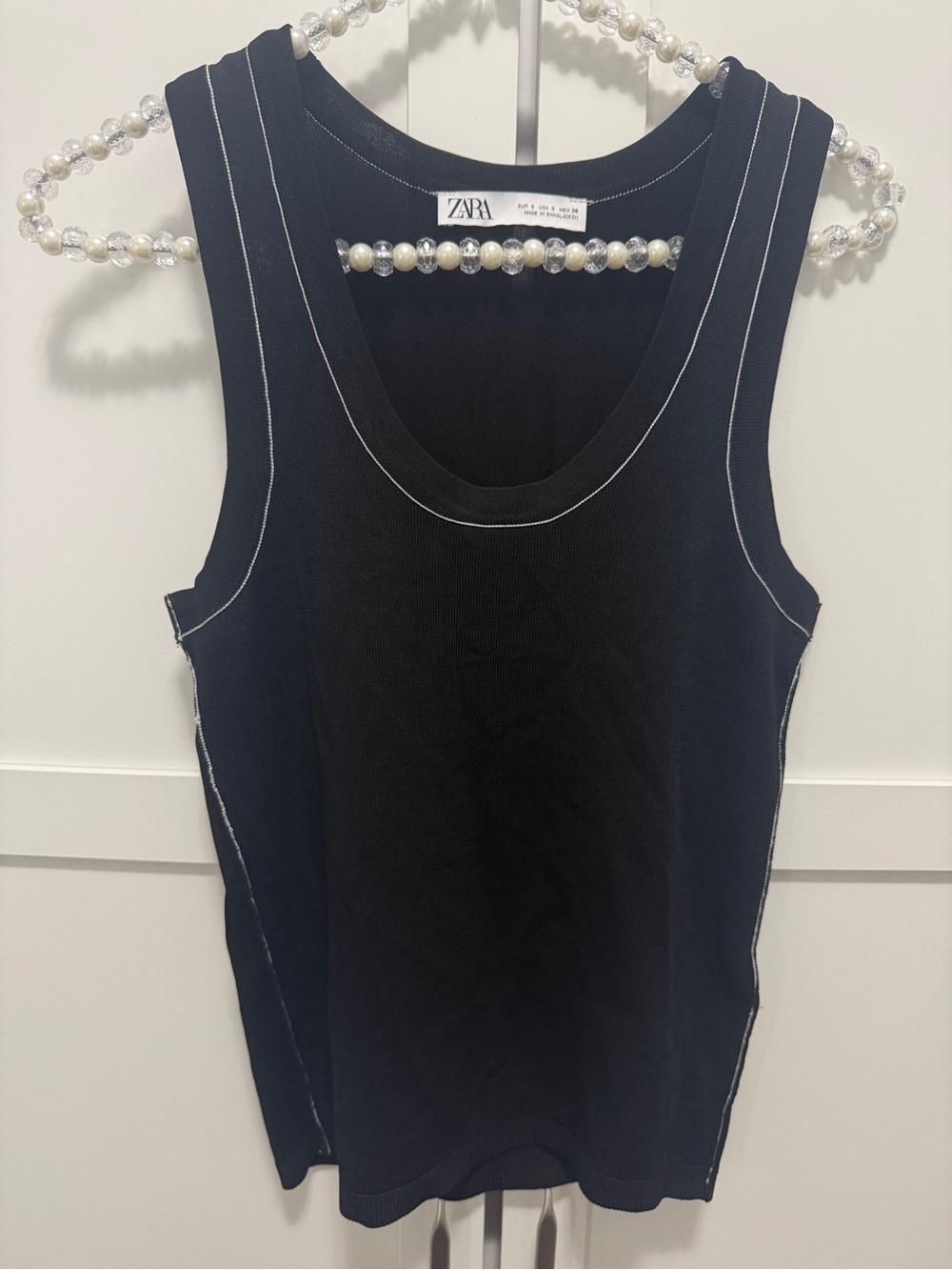 Zara Black Contrast Stitch Tank Top Size S